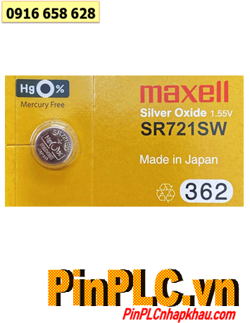 Maxell SR721SW _Pin 362; Pin đồng hồ 1.55v Silver Oxide Maxell SR721SW _Pin 362 chính hãng 